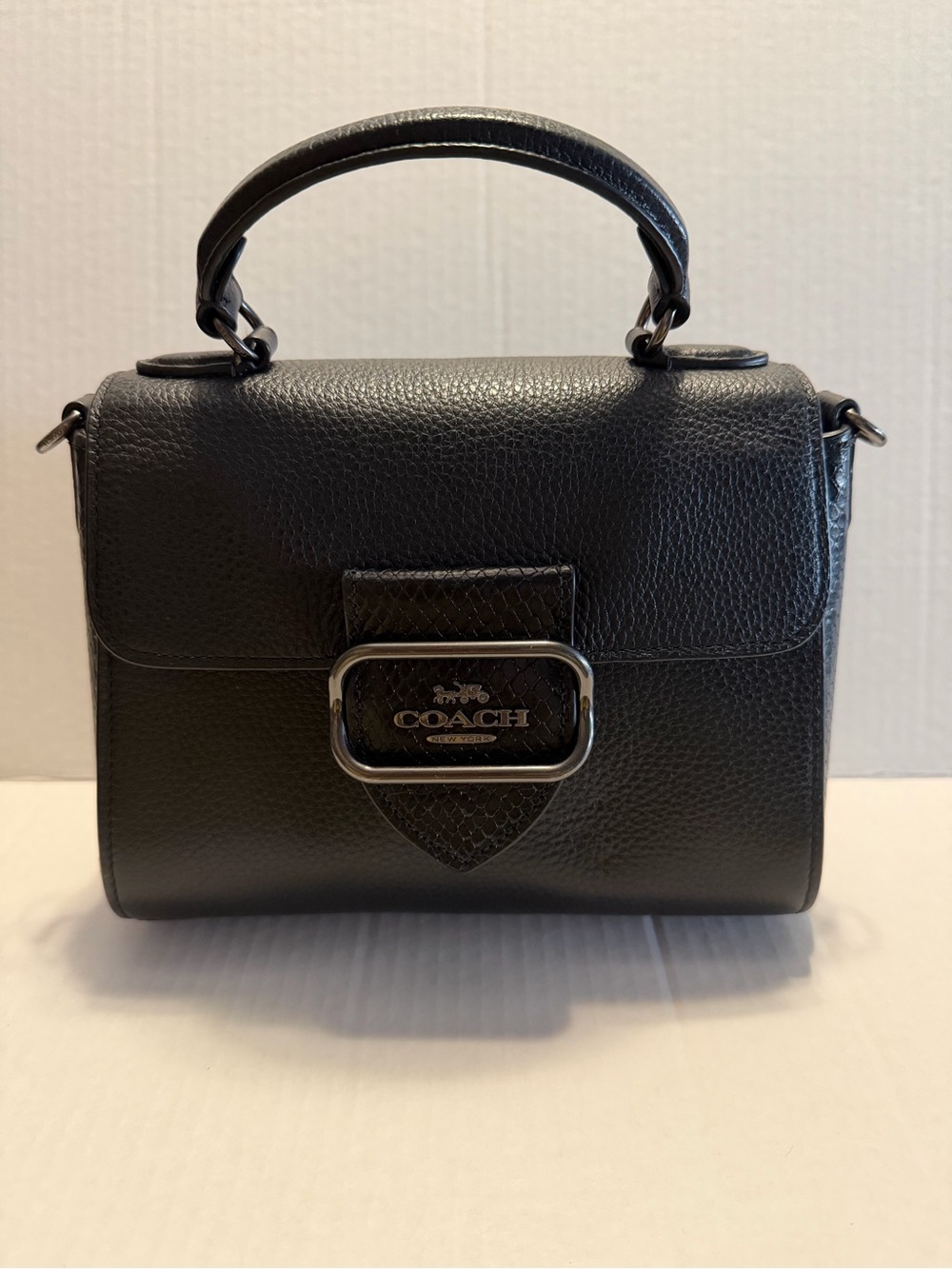 Coach Black Leather Top-Handle Crossbody with Polished Buckle